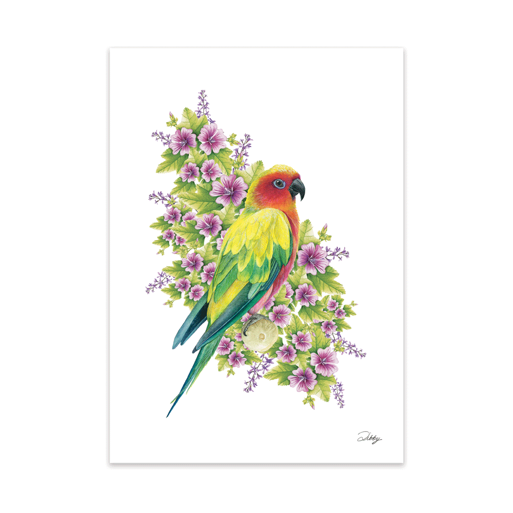 Lovebird with Geraniums Print