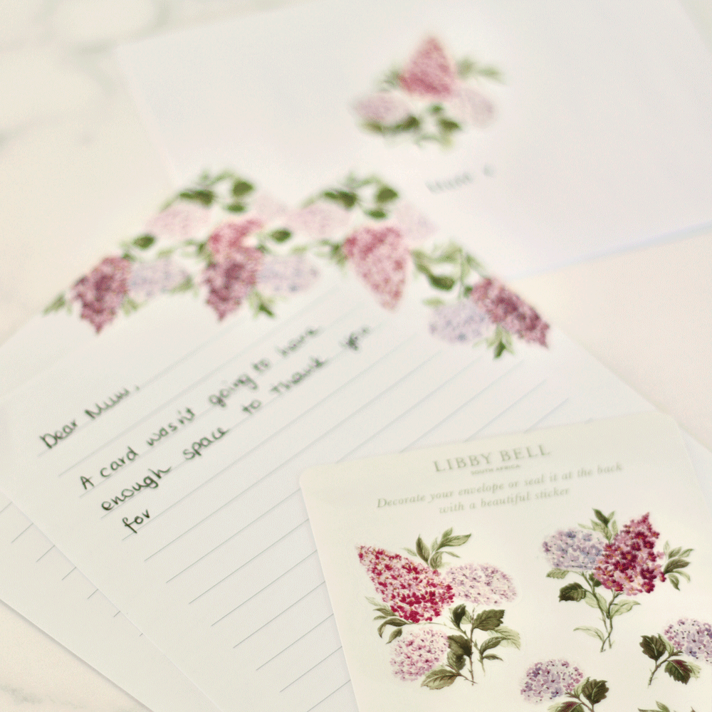Letter Writing Set with Gold Pen: Lilacs & Hydrangeas
