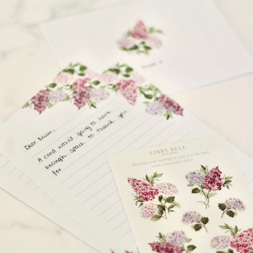 Letter Writing Set with Gold Pen: Lilacs & Hydrangeas