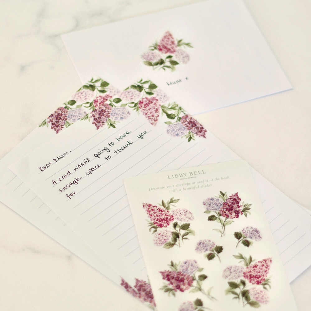 Letter Writing Set with Gold Pen: Lilacs & Hydrangeas