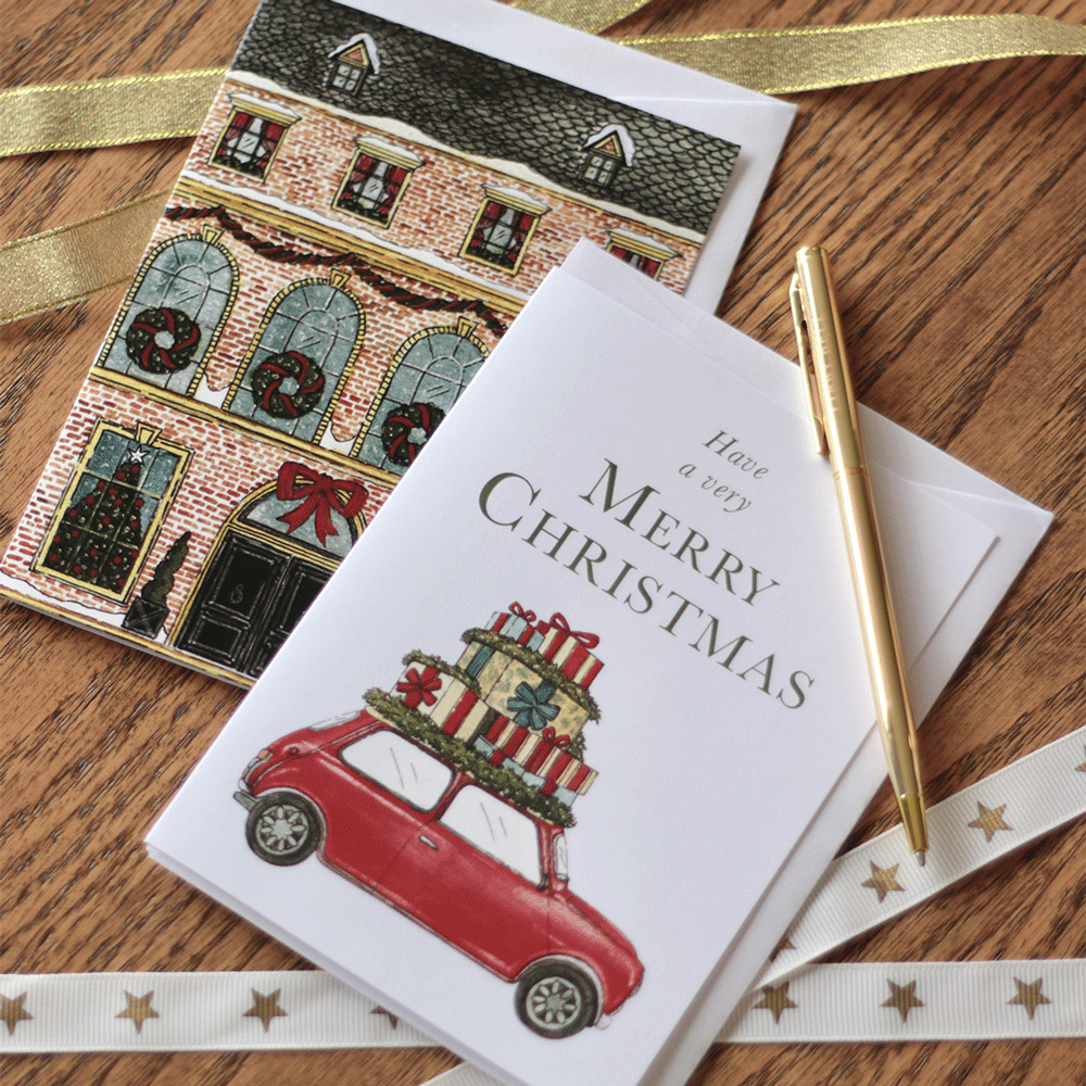 Mini Cooper with Gifts Christmas Card