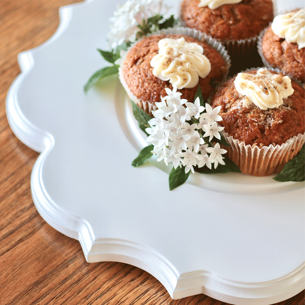 Ornate White Cake Stand with Glass Dome