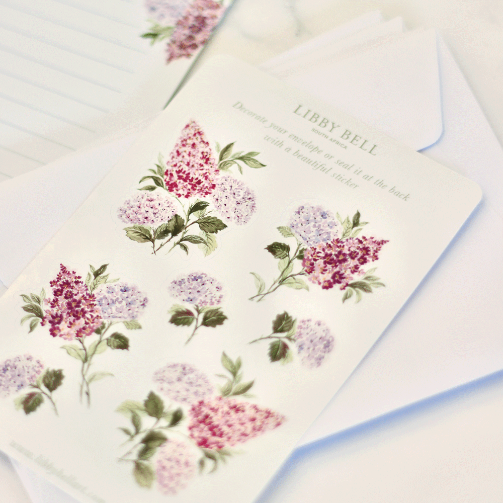 Letter Writing Set with Gold Pen: Lilacs & Hydrangeas
