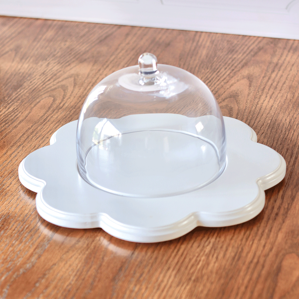 Daisy White Cake Stand with Glass Dome