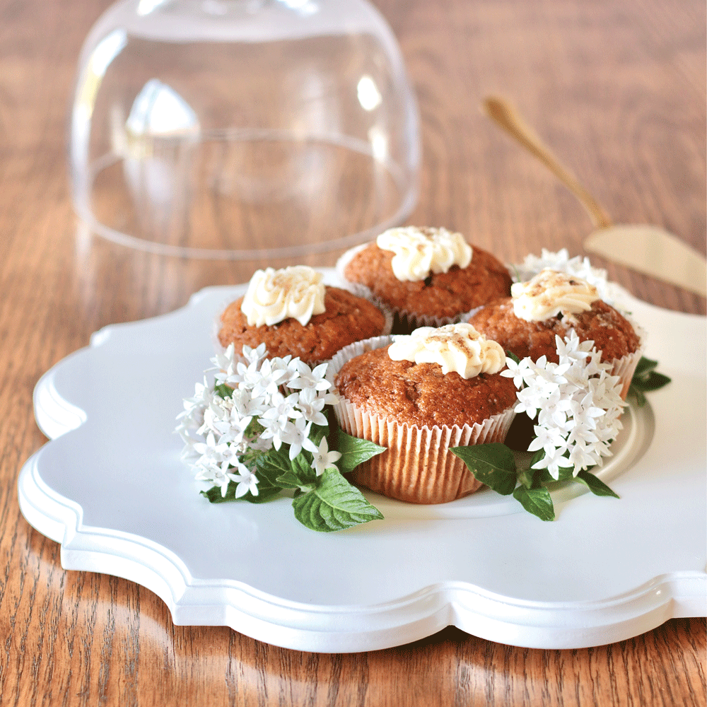 Ornate White Cake Stand with Glass Dome
