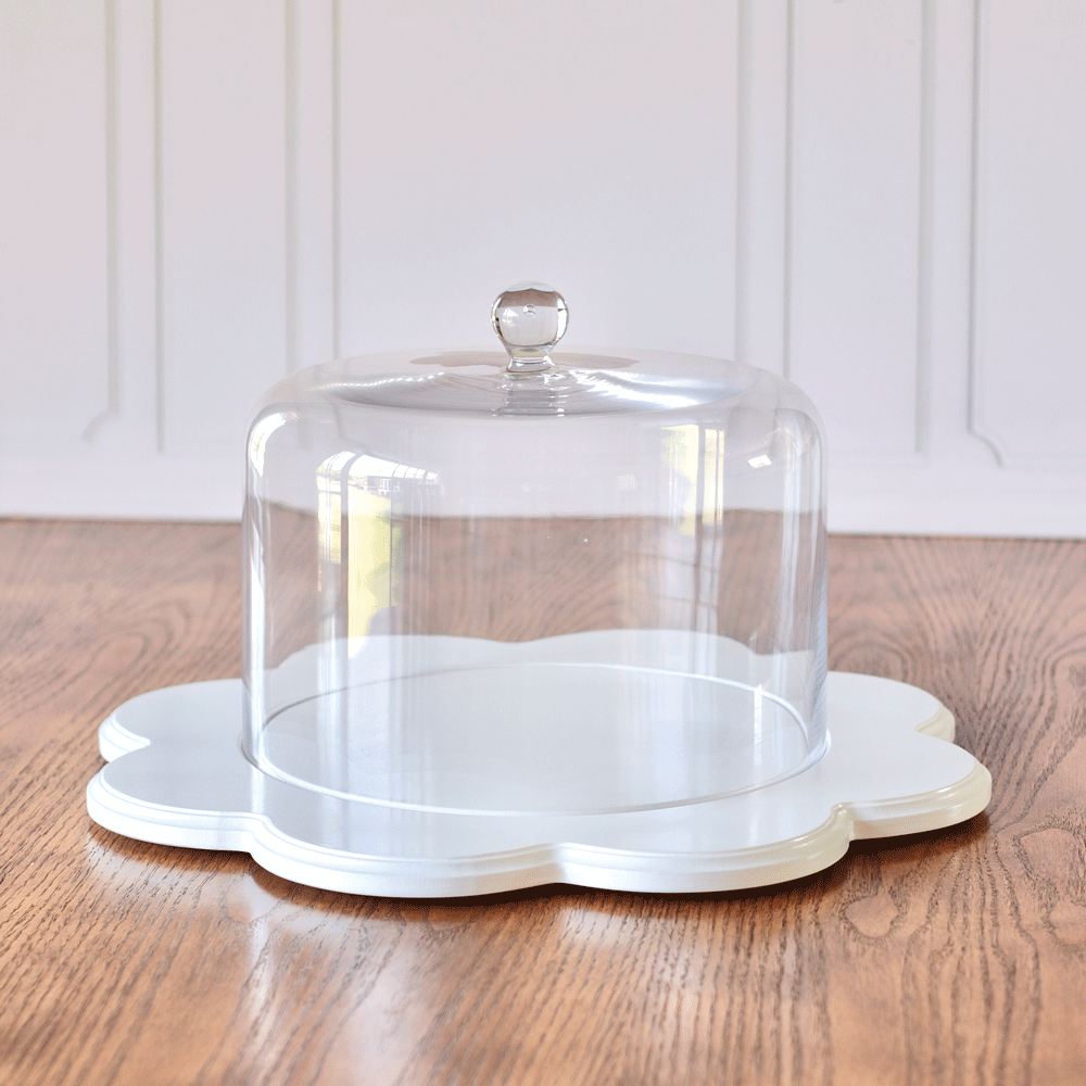 Daisy White Cake Stand with Glass Dome
