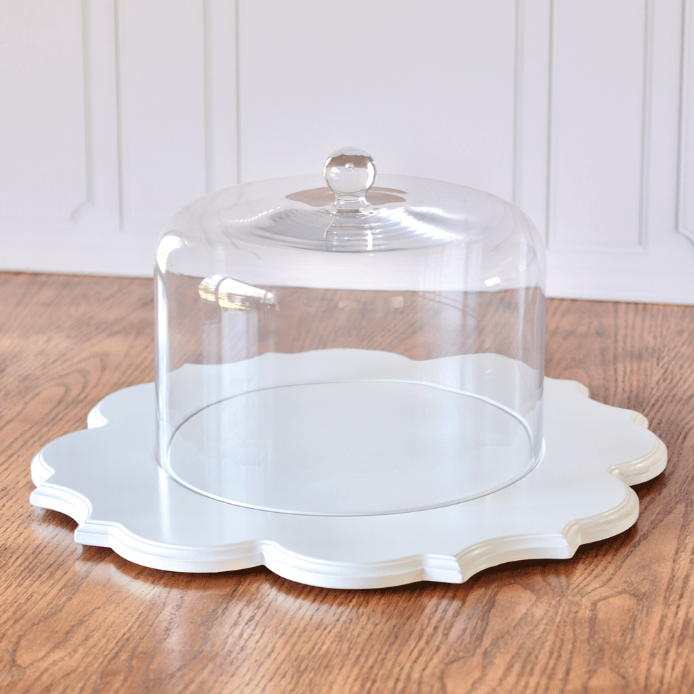 Ornate White Cake Stand with Glass Dome