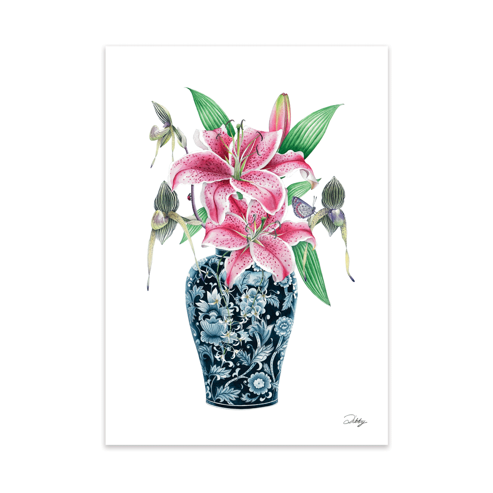 Lilies in Delft Vase