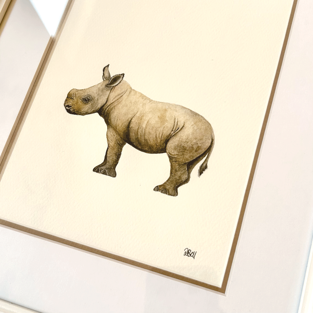 Safari Baby Rhino - Framed Original Painting