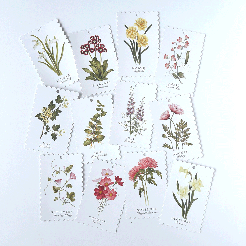 Scalloped Birth Flower Gift Tags (set of 12)