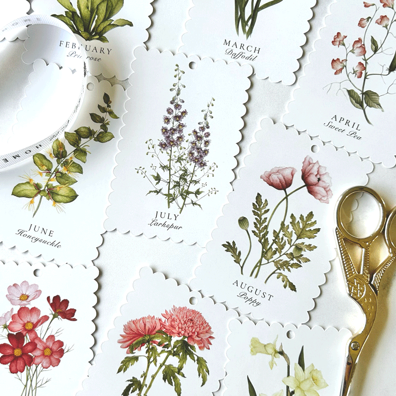 Scalloped Birth Flower Gift Tags (set of 12)