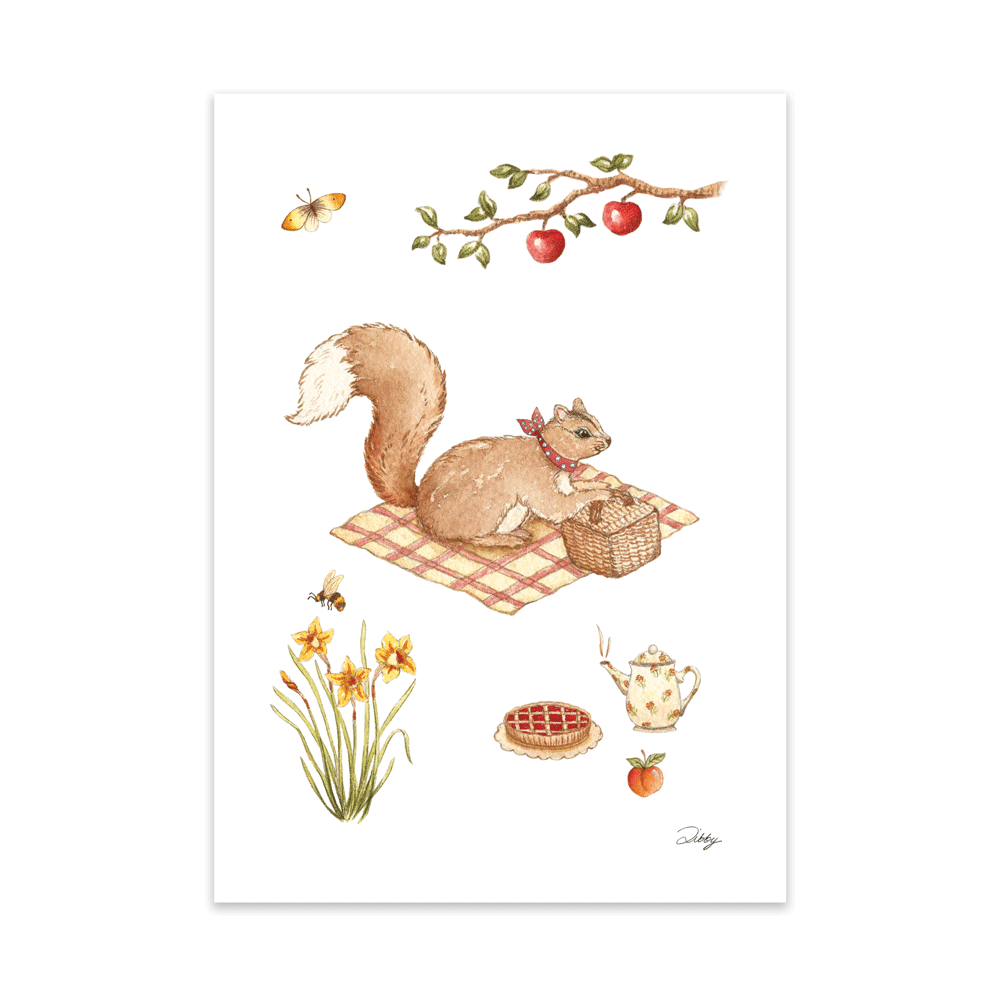 Woodland Picnic Squirrel Print