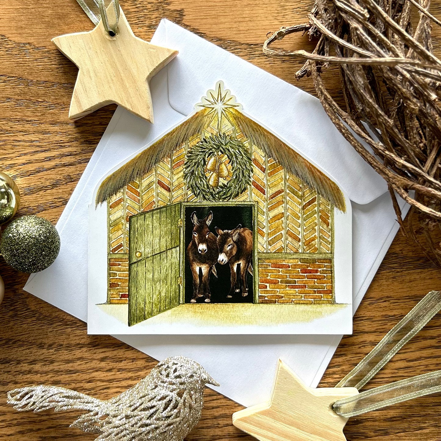 Donkeys in the Stable Christmas Card