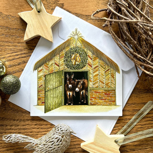 Donkeys in the Stable Christmas Card