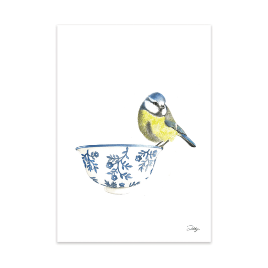 Blue Bird on Bowl Print