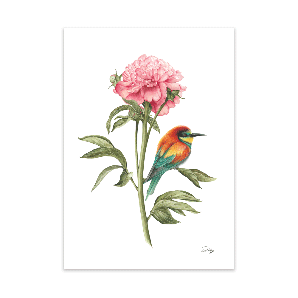 Adolphe Roesseau Peony with a European Bee-Eater Print