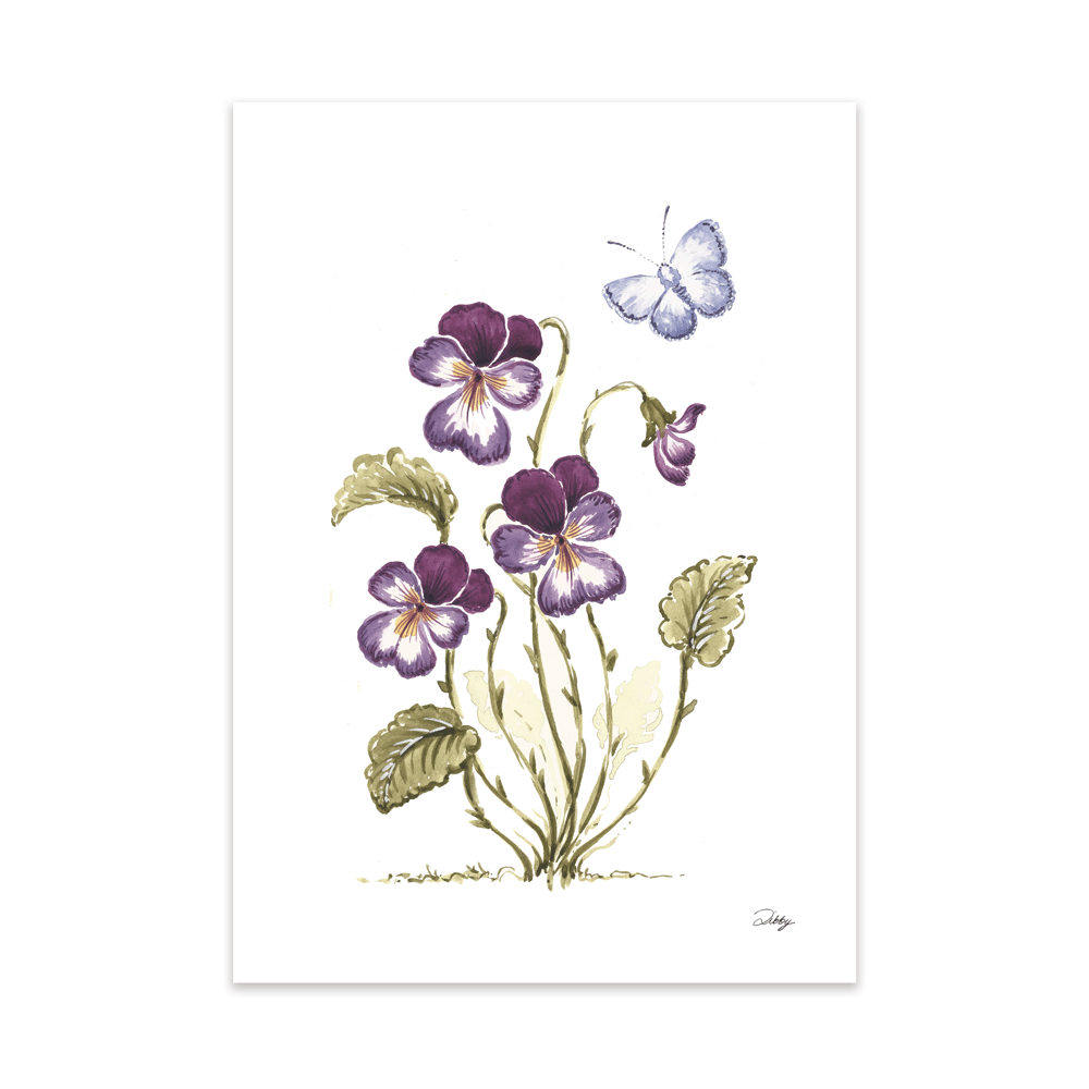 Violets with Common Blue butterfly Print