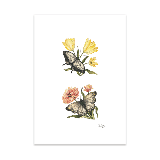 Tulips with Black Butterflies Print