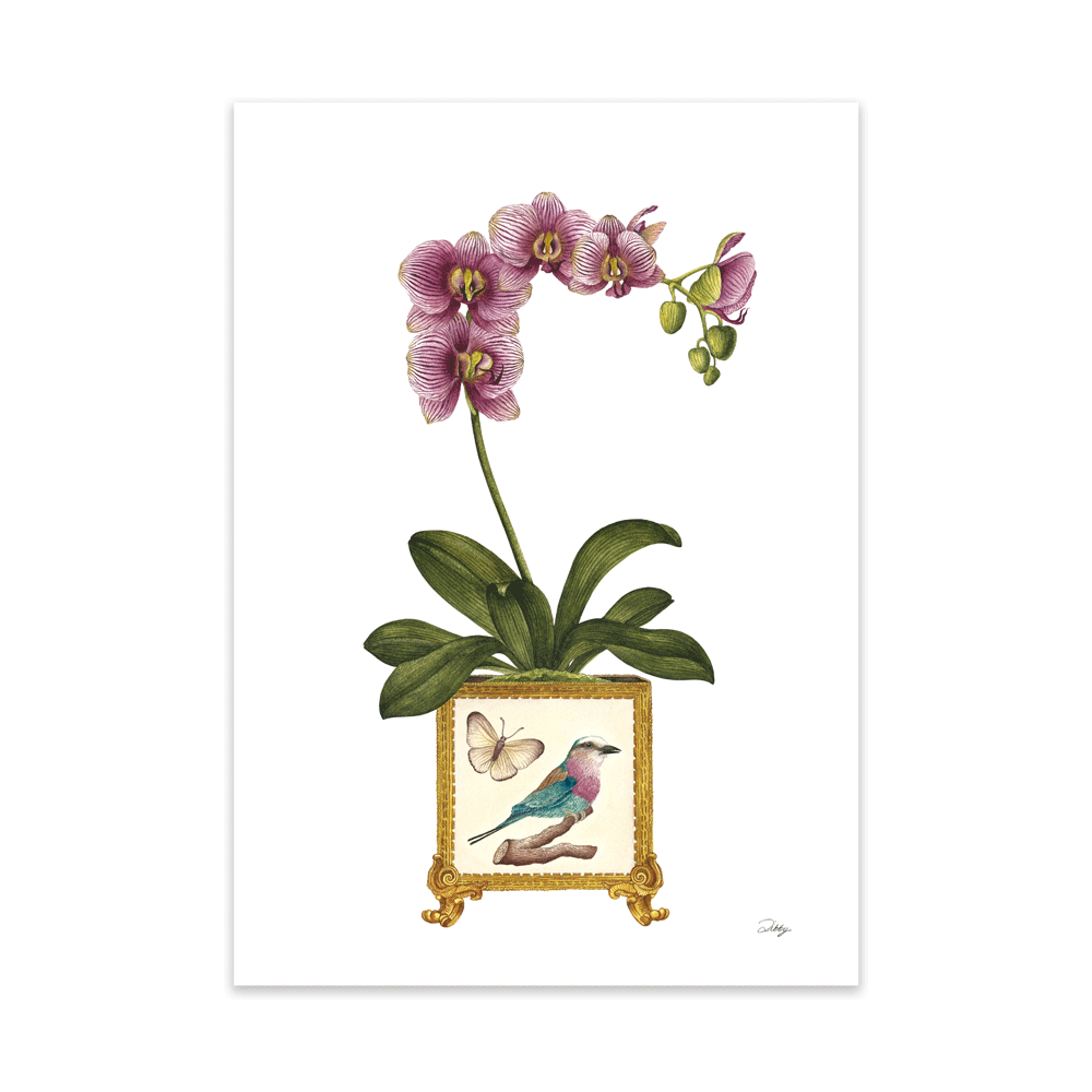 Orchid in Vase with Lilac-breasted Roller (1) Print