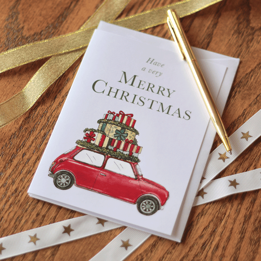 Mini Cooper with Gifts Christmas Card