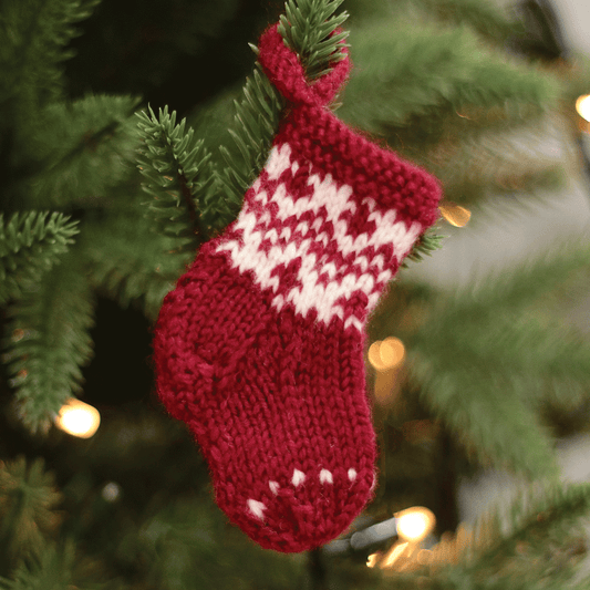 Mini Knitted Stocking Ornament (Red with White stitching)