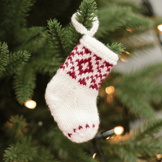 Mini Knitted Stocking Ornament (White with Red stitching)
