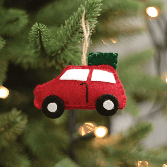 Red Mini with gift Felt Ornament