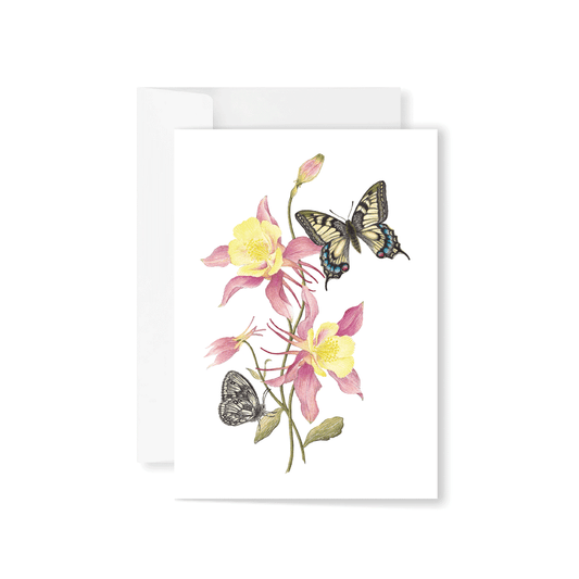 Aquilegia, Old World and Marbled White Greeting Card