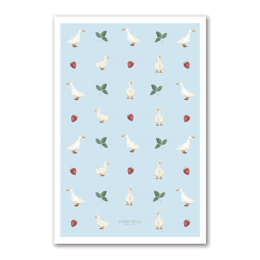 Ducks & Strawberries 100% Cotton Tea Towel