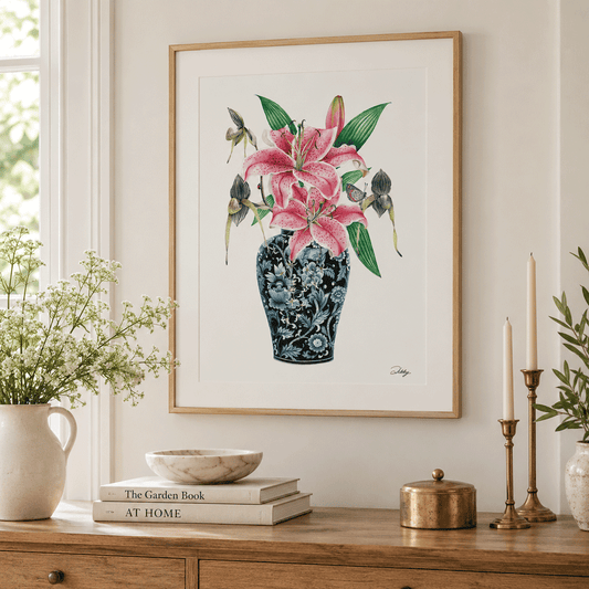 Lilies in Delft Vase