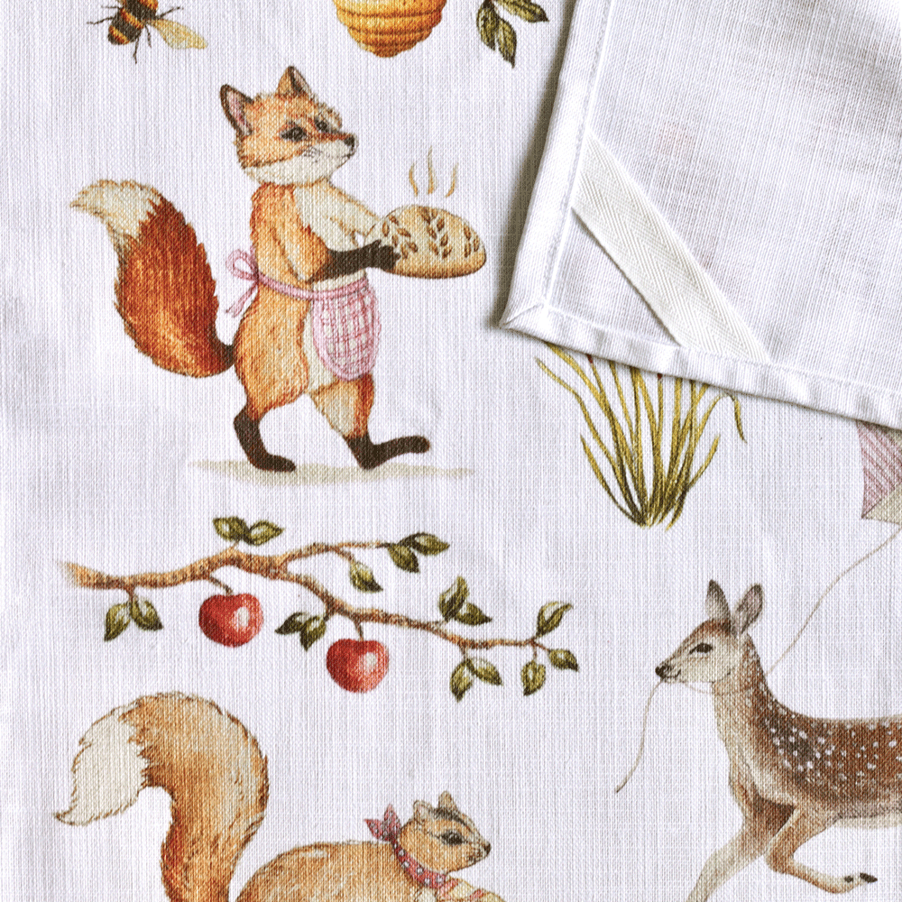 Woodland Picnic 100% Cotton Tea Towel
