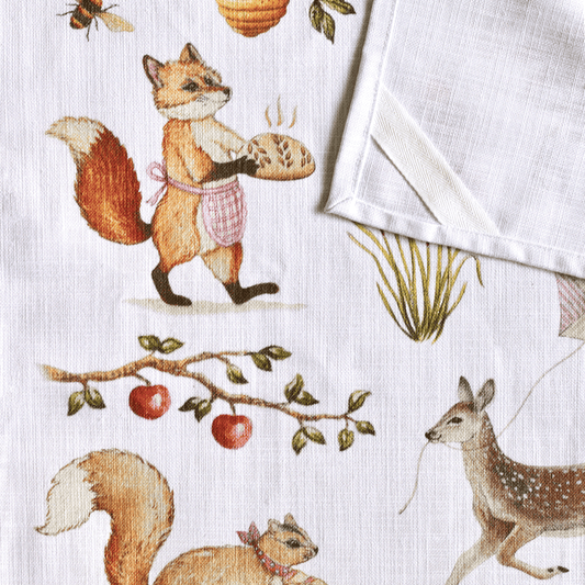 Woodland Picnic 100% Cotton Tea Towel
