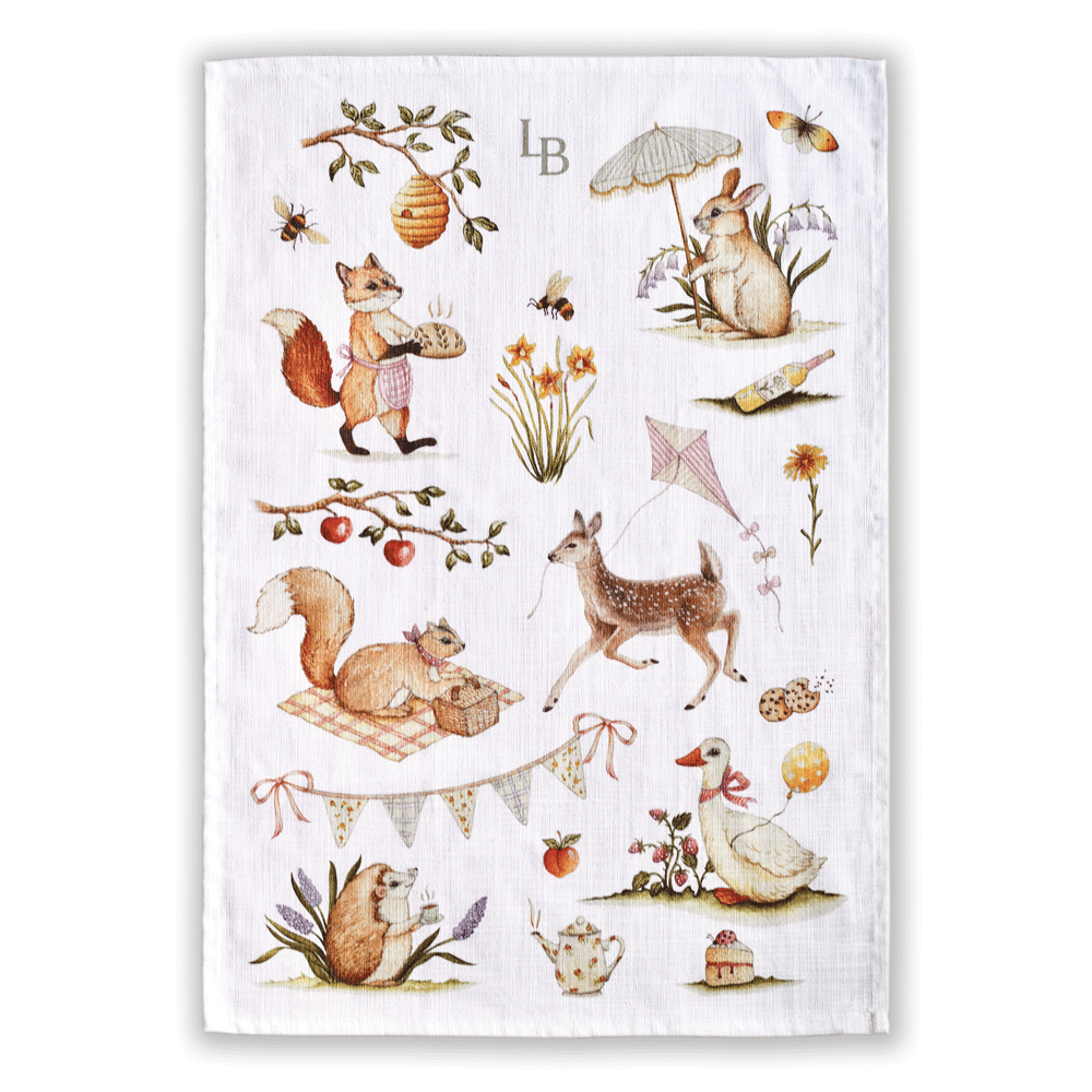 Woodland Picnic 100% Cotton Tea Towel