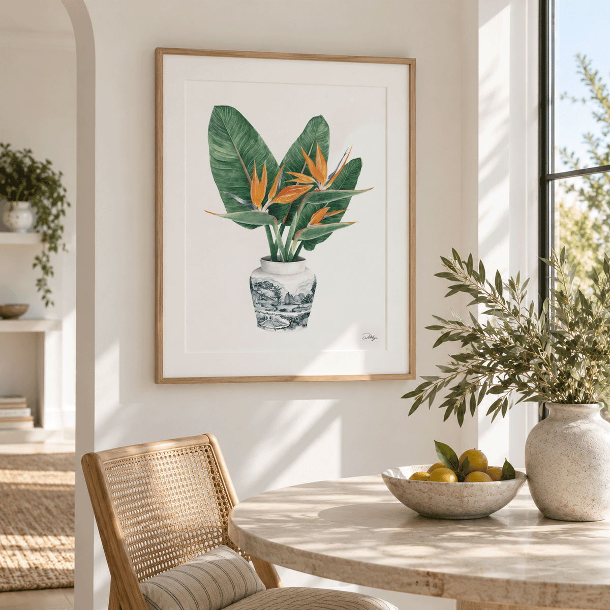Strelitzias in Delft Vase