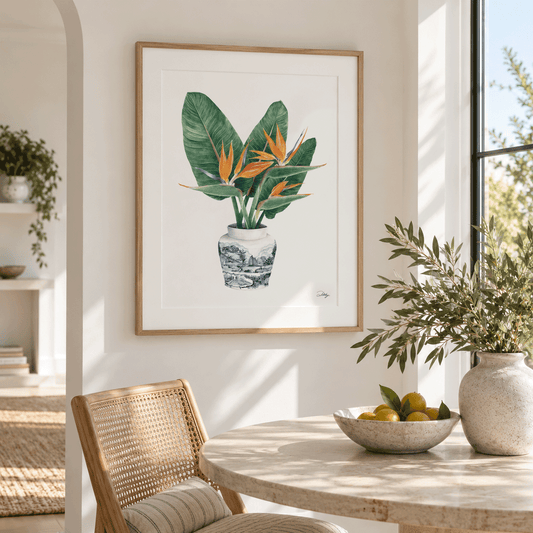 Strelitzias in Delft Vase